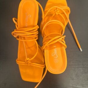 Sleek Orange Strappy Heels